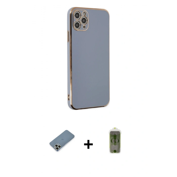 MARSİLYAN™- iPhone 11 Pro Max Kılıf Yankı Serisi - Siyah Joko Magic 5D Hayalet Cam + Metal Kamera Lens Koruma Cam - AKYL