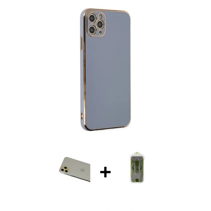 MARSİLYAN™- iPhone 11 Pro Max Kılıf Yankı Serisi - Siyah Joko Magic 5D Hayalet Cam + Gold Rainbow Kamera Lens Koruma Cam