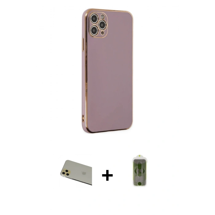MARSİLYAN™- iPhone 11 Pro Max Kılıf Yankı Serisi - Siyah Joko Magic 5D Hayalet Cam + Gold Rainbow Kamera Lens Koruma Cam