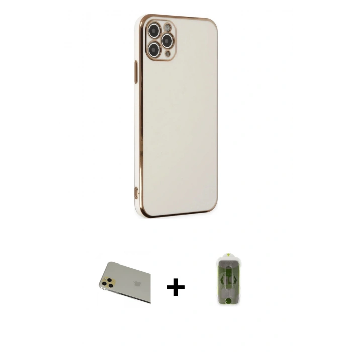 MARSİLYAN™- iPhone 11 Pro Max Kılıf Yankı Serisi - Siyah Joko Magic 5D Hayalet Cam + Gold Rainbow Kamera Lens Koruma Cam