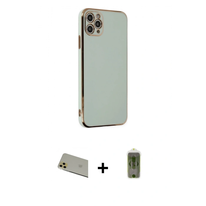 MARSİLYAN™- iPhone 11 Pro Max Kılıf Yankı Serisi - Siyah Joko Magic 5D Hayalet Cam + Gold Rainbow Kamera Lens Koruma Cam
