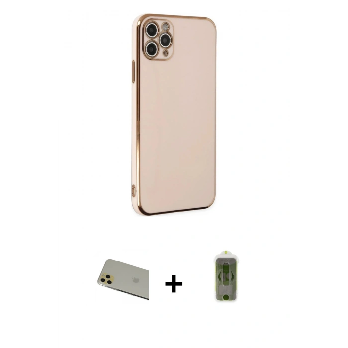 MARSİLYAN™- iPhone 11 Pro Max Kılıf Yankı Serisi - Siyah Joko Magic 5D Hayalet Cam + Gold Rainbow Kamera Lens Koruma Cam