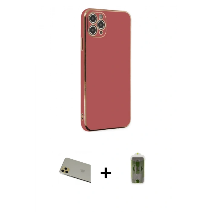 MARSİLYAN™- iPhone 11 Pro Max Kılıf Yankı Serisi - Siyah Joko Magic 5D Hayalet Cam + Gold Rainbow Kamera Lens Koruma Cam