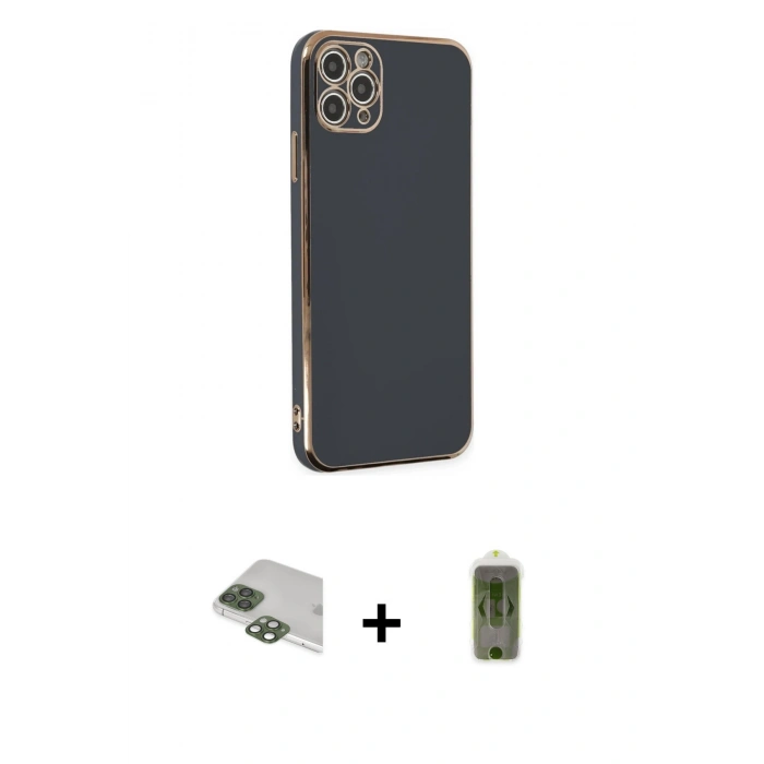 MARSİLYAN™- iPhone 11 Pro Max Kılıf Yankı Serisi - Siyah Joko Magic 5D Hayalet Cam + Pers Alüminyum Kamera Lens - YL
