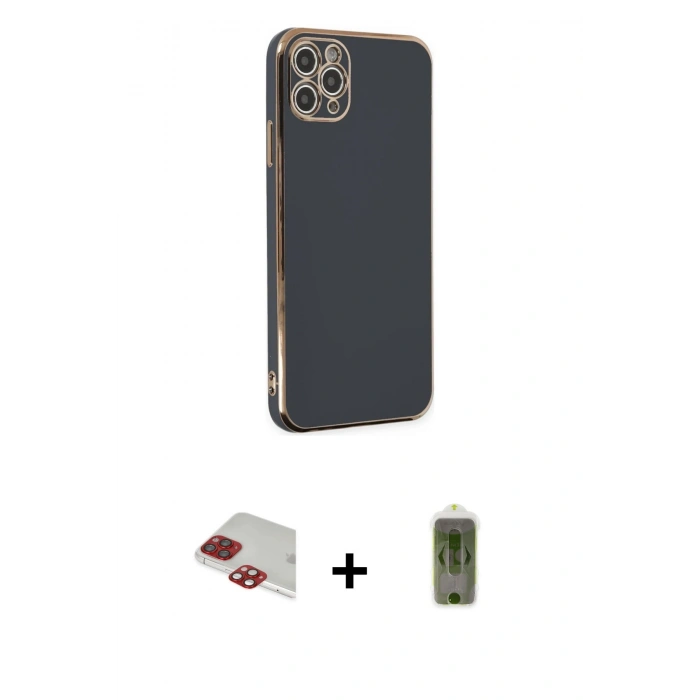 MARSİLYAN™- iPhone 11 Pro Max Kılıf Yankı Serisi - Siyah Joko Magic 5D Hayalet Cam + Pers Alüminyum Kamera Lens - KI