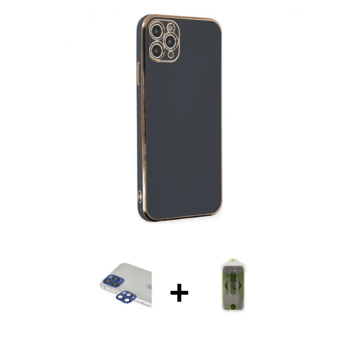 MARSİLYAN™- iPhone 11 Pro Max Kılıf Yankı Serisi - Siyah Joko Magic 5D Hayalet Cam + Pers Alüminyum Kamera Lens - LT
