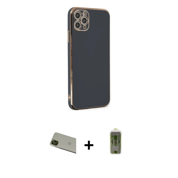 MARSİLYAN™- iPhone 11 Pro Max Kılıf Yankı Serisi - Siyah Joko Magic 5D Hayalet Cam + Rainbow Kamera Lens Koruma Cam - YL