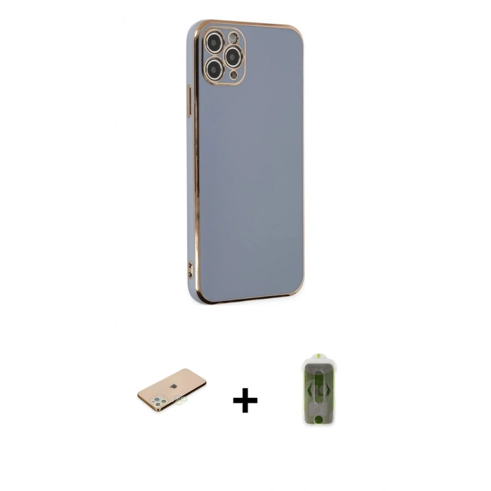 MARSİLYAN™- iPhone 11 Pro Max Kılıf Yankı Serisi - Siyah Joko Magic 5D Hayalet Cam + Renkli Kamera Lens Koruma Cam - YL