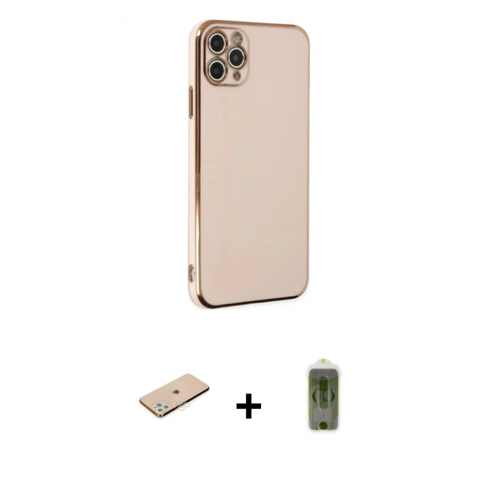 MARSİLYAN™- iPhone 11 Pro Max Kılıf Yankı Serisi - Siyah Joko Magic 5D Hayalet Cam + Renkli Kamera Lens Koruma Cam - YL