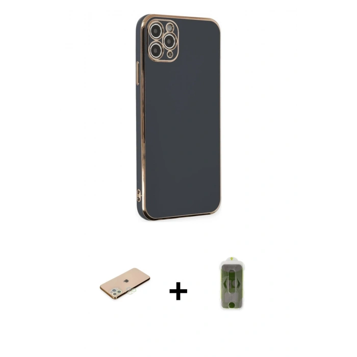 MARSİLYAN™- iPhone 11 Pro Max Kılıf Yankı Serisi - Siyah Joko Magic 5D Hayalet Cam + Renkli Kamera Lens Koruma Cam - YL
