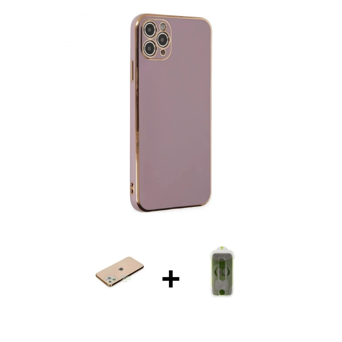 MARSİLYAN™- iPhone 11 Pro Max Kılıf Yankı Serisi - Siyah Joko Magic 5D Hayalet Cam + Renkli Kamera Lens Koruma Cam - YL