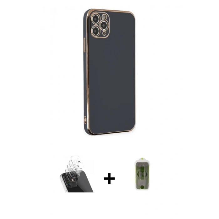 MARSİLYAN™- iPhone 11 Pro Max Kılıf Yankı Serisi - Siyah Joko Magic 5D Hayalet Cam + Kamera Lens Koruma Cam - SF