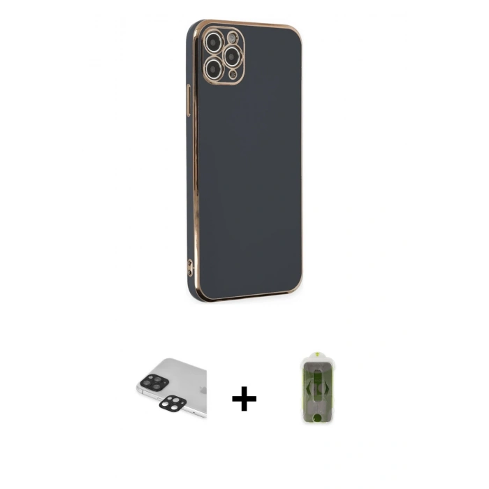 MARSİLYAN™- iPhone 11 Pro Max Kılıf Yankı Serisi - Siyah Joko Magic 5D Hayalet Cam + Pers Alüminyum Kamera Lens - SH