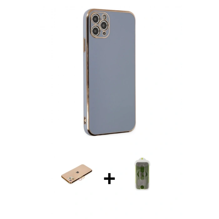 MARSİLYAN™- iPhone 11 Pro Max Kılıf Yankı Serisi - Siyah Joko Magic 5D Hayalet Cam + Renkli Kamera Lens Koruma Cam - TU