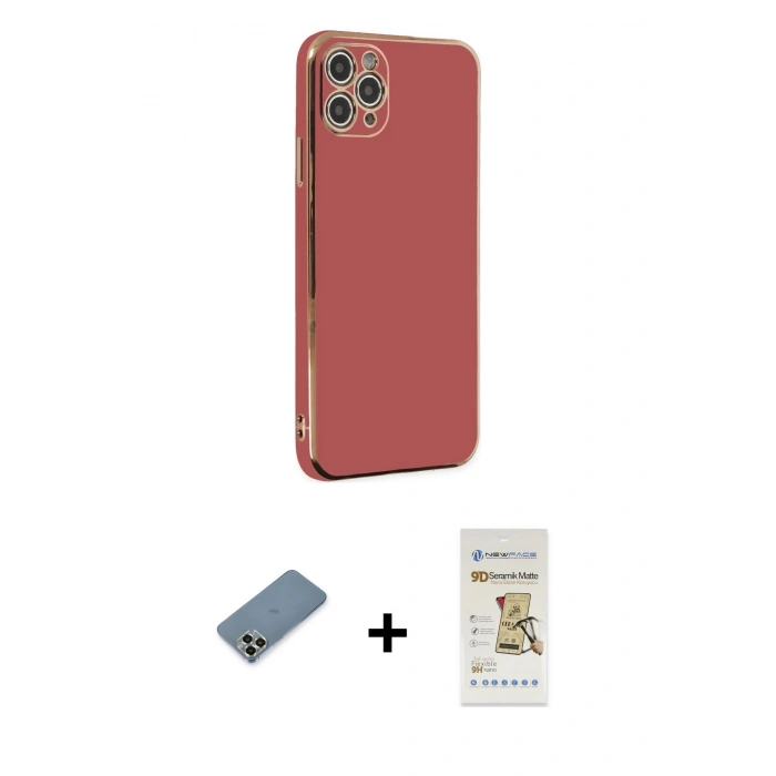 MARSİLYAN™- iPhone 11 Pro Max Kılıf Yankı Serisi - Siyah Mat Seramik Nano Ekran Koruyucu + Metal Kamera Lens Koruma Cam - AKYL