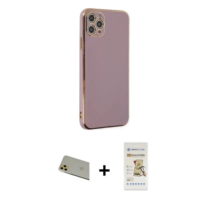 MARSİLYAN™- iPhone 11 Pro Max Kılıf Yankı Serisi - Siyah Mat Seramik Nano Ekran Koruyucu + Rainbow Kamera Lens Koruma Cam - GD