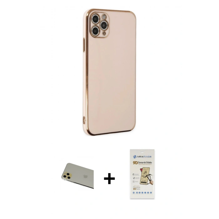 MARSİLYAN™- iPhone 11 Pro Max Kılıf Yankı Serisi - Siyah Mat Seramik Nano Ekran Koruyucu + Rainbow Kamera Lens Koruma Cam - GD