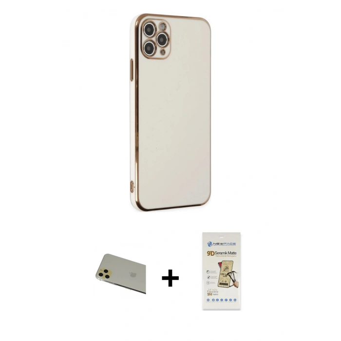 MARSİLYAN™- iPhone 11 Pro Max Kılıf Yankı Serisi - Siyah Mat Seramik Nano Ekran Koruyucu + Rainbow Kamera Lens Koruma Cam - GD