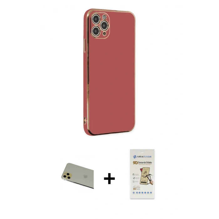 MARSİLYAN™- iPhone 11 Pro Max Kılıf Yankı Serisi - Siyah Mat Seramik Nano Ekran Koruyucu + Rainbow Kamera Lens Koruma Cam - GD
