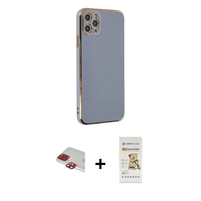 MARSİLYAN™- iPhone 11 Pro Max Kılıf Yankı Serisi - Siyah Mat Seramik Nano Ekran Koruyucu + Kırmızı Pers Alüminyum Kamera Lens