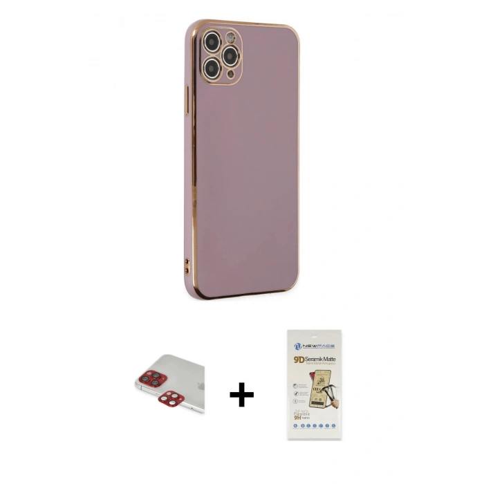 MARSİLYAN™- iPhone 11 Pro Max Kılıf Yankı Serisi - Siyah Mat Seramik Nano Ekran Koruyucu + Kırmızı Pers Alüminyum Kamera Lens