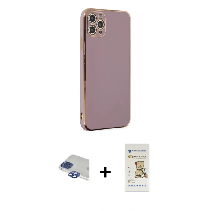 MARSİLYAN™- iPhone 11 Pro Max Kılıf Yankı Serisi - Siyah Mat Seramik Nano Ekran Koruyucu + Pers Alüminyum Kamera Lens - LT
