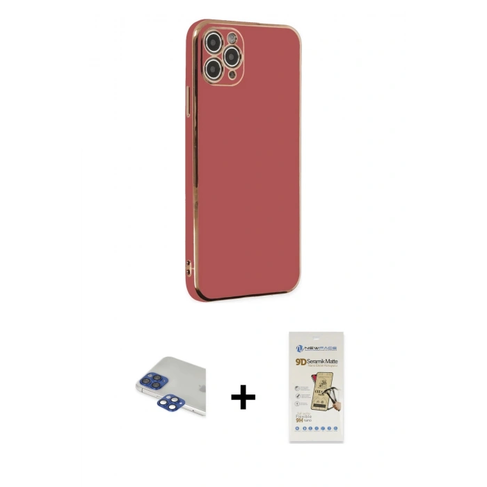 MARSİLYAN™- iPhone 11 Pro Max Kılıf Yankı Serisi - Siyah Mat Seramik Nano Ekran Koruyucu + Pers Alüminyum Kamera Lens - LT