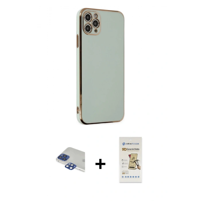 MARSİLYAN™- iPhone 11 Pro Max Kılıf Yankı Serisi - Siyah Mat Seramik Nano Ekran Koruyucu + Pers Alüminyum Kamera Lens - LT