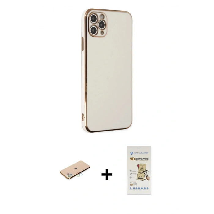 MARSİLYAN™- iPhone 11 Pro Max Kılıf Yankı Serisi - Siyah Mat Seramik Nano Ekran Koruyucu + Renkli Kamera Lens Koruma Cam - MI
