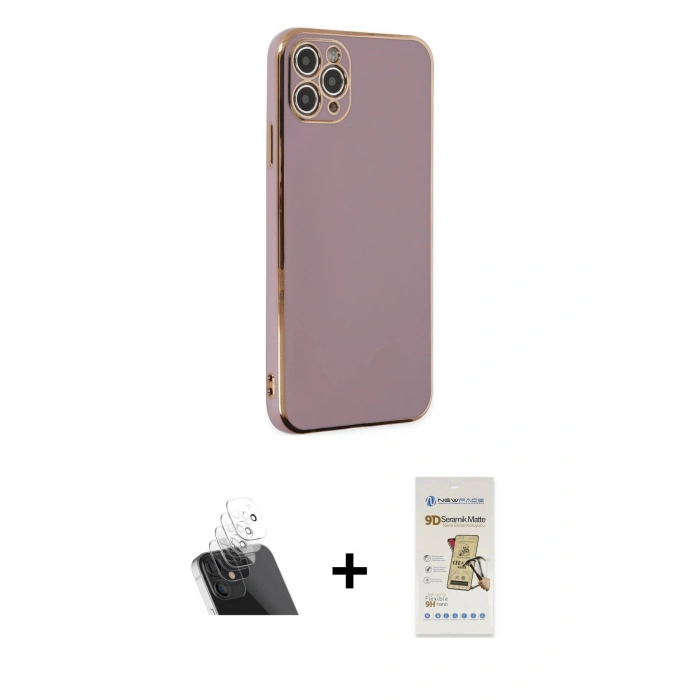 MARSİLYAN™- iPhone 11 Pro Max Kılıf Yankı Serisi - Siyah Mat Seramik Nano Ekran Koruyucu + Kamera Lens Koruma Cam - SF