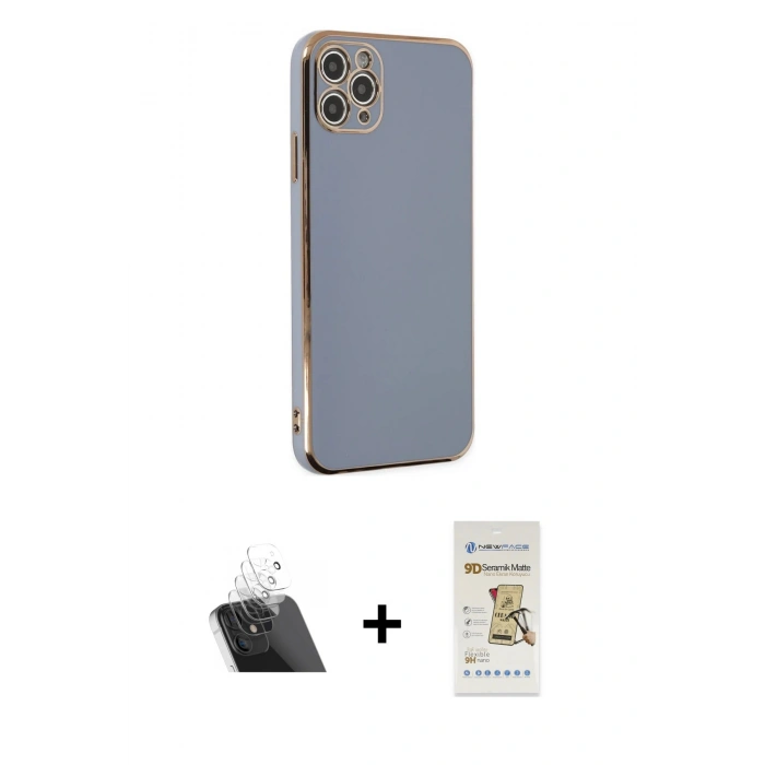 MARSİLYAN™- iPhone 11 Pro Max Kılıf Yankı Serisi - Siyah Mat Seramik Nano Ekran Koruyucu + Kamera Lens Koruma Cam - SF