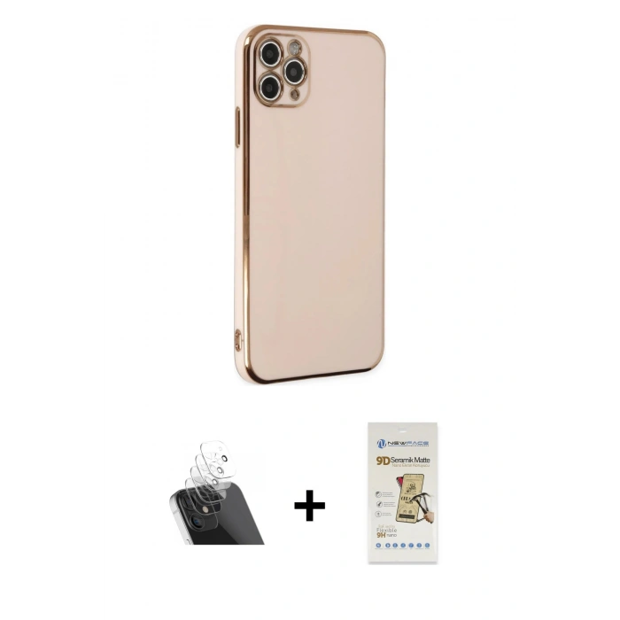 MARSİLYAN™- iPhone 11 Pro Max Kılıf Yankı Serisi - Siyah Mat Seramik Nano Ekran Koruyucu + Kamera Lens Koruma Cam - SF