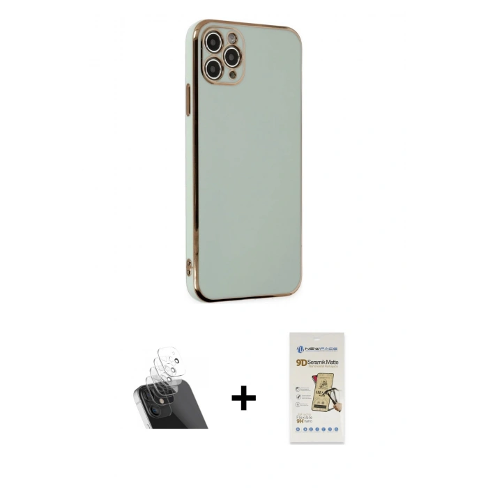 MARSİLYAN™- iPhone 11 Pro Max Kılıf Yankı Serisi - Siyah Mat Seramik Nano Ekran Koruyucu + Kamera Lens Koruma Cam - SF
