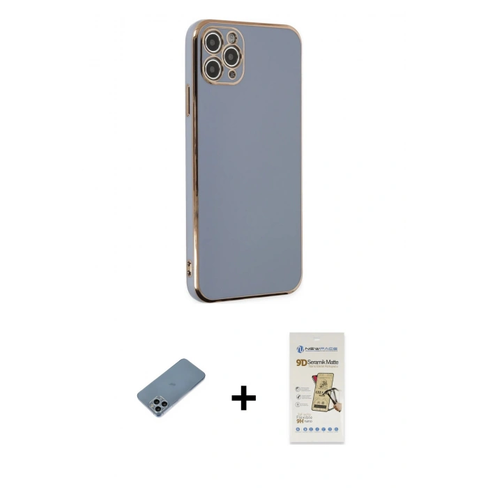 MARSİLYAN™- iPhone 11 Pro Max Kılıf Yankı Serisi - Siyah Mat Seramik Nano Ekran Koruyucu + Shine Kamera Lens Koruma Cam - SABE