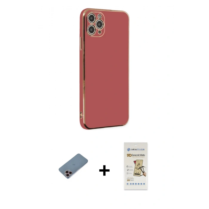 MARSİLYAN™- iPhone 11 Pro Max Kılıf Yankı Serisi - Siyah Mat Seramik Nano Ekran Koruyucu + Shine Kamera Lens Koruma Cam - PE