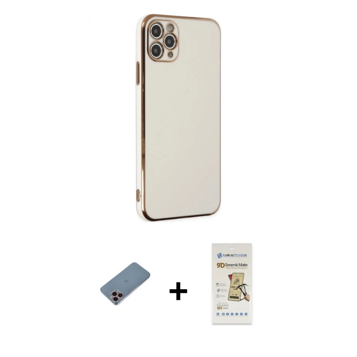 MARSİLYAN™- iPhone 11 Pro Max Kılıf Yankı Serisi - Siyah Mat Seramik Nano Ekran Koruyucu + Shine Kamera Lens Koruma Cam - PE
