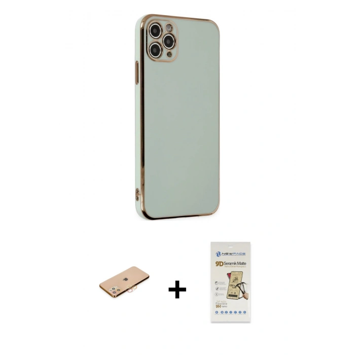 MARSİLYAN™- iPhone 11 Pro Max Kılıf Yankı Serisi - Siyah Mat Seramik Nano Ekran Koruyucu + Turuncu Renkli Kamera Lens Koruma Cam