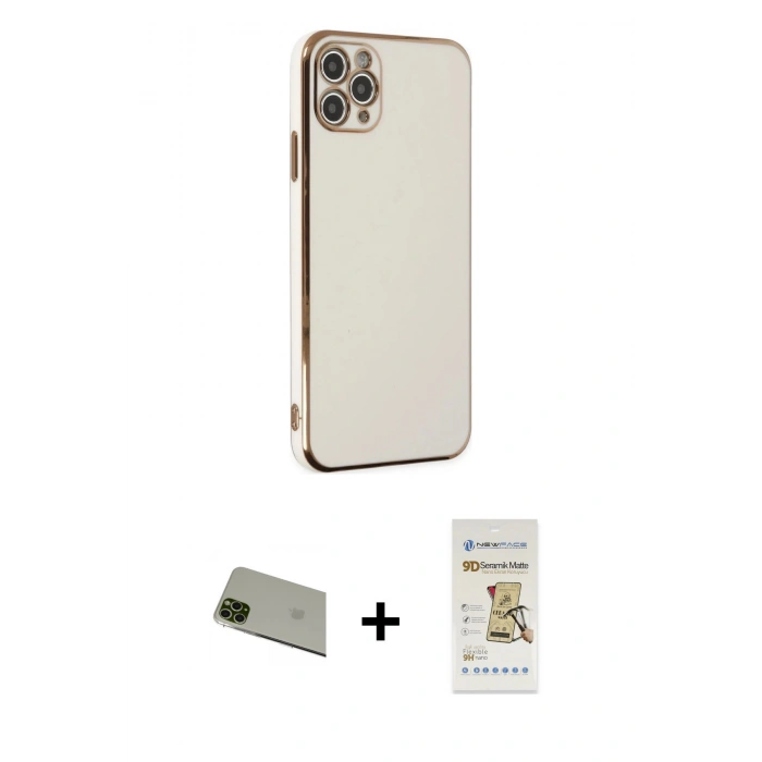 MARSİLYAN™- iPhone 11 Pro Max Kılıf Yankı Serisi - Siyah Mat Seramik Nano Ekran Koruyucu + Yeşil Rainbow Kamera Lens Koruma Cam