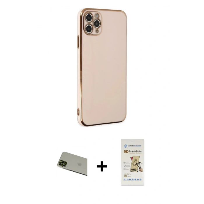 MARSİLYAN™- iPhone 11 Pro Max Kılıf Yankı Serisi - Siyah Mat Seramik Nano Ekran Koruyucu + Yeşil Rainbow Kamera Lens Koruma Cam