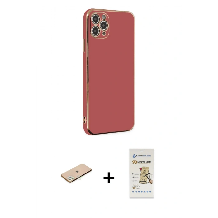 MARSİLYAN™- iPhone 11 Pro Max Kılıf Yankı Serisi - Siyah Mat Seramik Nano Ekran Koruyucu + Renkli Kamera Lens Koruma Cam - YL