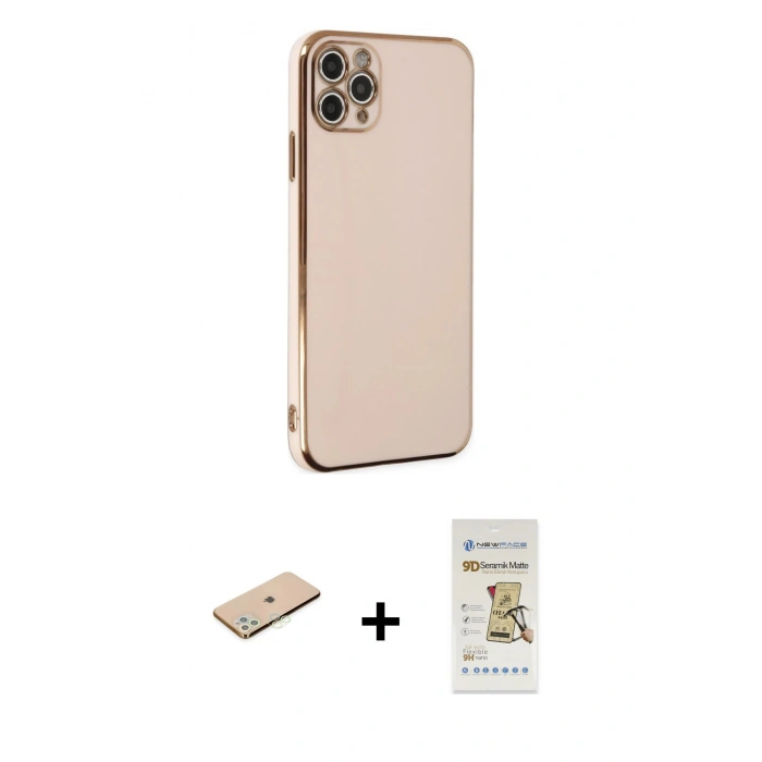 MARSİLYAN™- iPhone 11 Pro Max Kılıf Yankı Serisi - Siyah Mat Seramik Nano Ekran Koruyucu + Renkli Kamera Lens Koruma Cam - YL