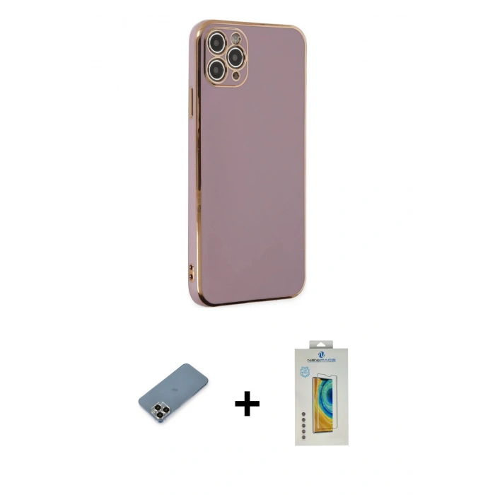 MARSİLYAN™- iPhone 11 Pro Max Kılıf Yankı Serisi - Siyah Polymer Nano Ekran Koruyucu + Metal Kamera Lens Koruma Cam - GD