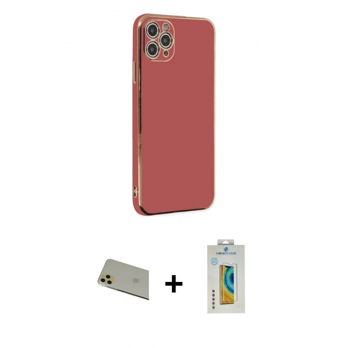MARSİLYAN™- iPhone 11 Pro Max Kılıf Yankı Serisi - Siyah Polymer Nano Ekran Koruyucu + Gold Rainbow Kamera Lens Koruma Cam
