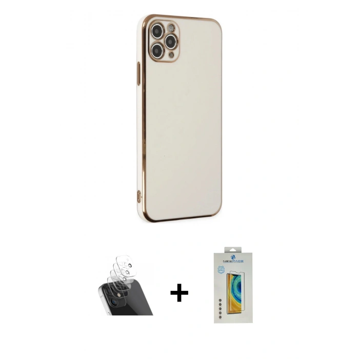 MARSİLYAN™- iPhone 11 Pro Max Kılıf Yankı Serisi - Siyah Polymer Nano Ekran Koruyucu + Kamera Lens Koruma Cam - SF