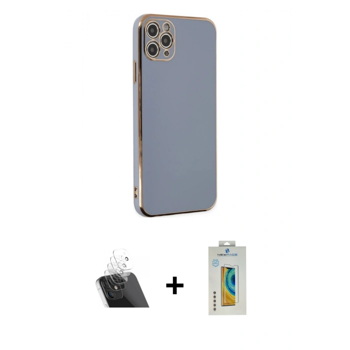 MARSİLYAN™- iPhone 11 Pro Max Kılıf Yankı Serisi - Siyah Polymer Nano Ekran Koruyucu + Kamera Lens Koruma Cam - SF
