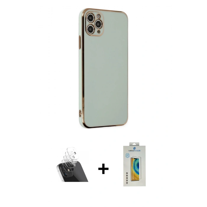 MARSİLYAN™- iPhone 11 Pro Max Kılıf Yankı Serisi - Siyah Polymer Nano Ekran Koruyucu + Kamera Lens Koruma Cam - SF