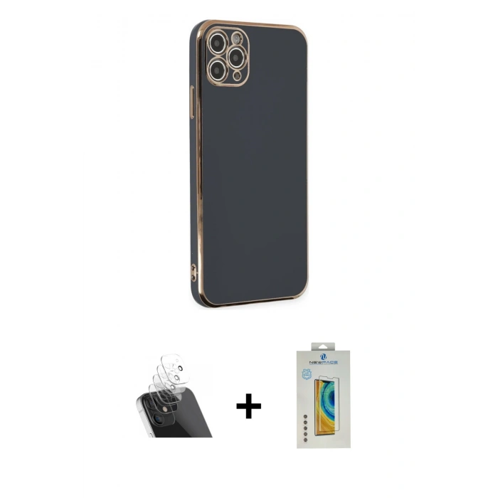 MARSİLYAN™- iPhone 11 Pro Max Kılıf Yankı Serisi - Siyah Polymer Nano Ekran Koruyucu + Kamera Lens Koruma Cam - SF