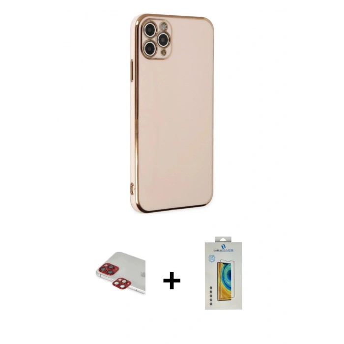 MARSİLYAN™- iPhone 11 Pro Max Kılıf Yankı Serisi - Siyah Polymer Nano Ekran Koruyucu + Kırmızı Pers Alüminyum Kamera Lens