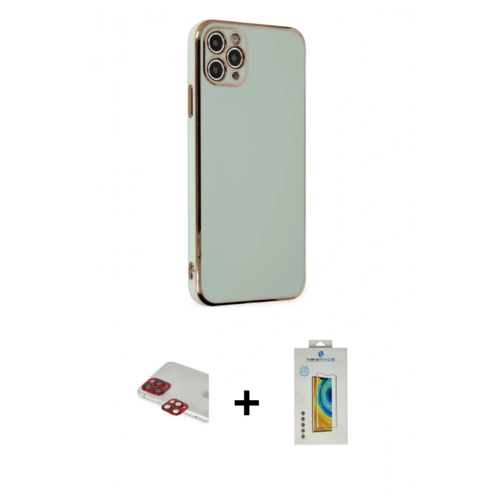 MARSİLYAN™- iPhone 11 Pro Max Kılıf Yankı Serisi - Siyah Polymer Nano Ekran Koruyucu + Kırmızı Pers Alüminyum Kamera Lens
