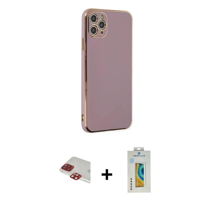 MARSİLYAN™- iPhone 11 Pro Max Kılıf Yankı Serisi - Siyah Polymer Nano Ekran Koruyucu + Kırmızı Pers Alüminyum Kamera Lens